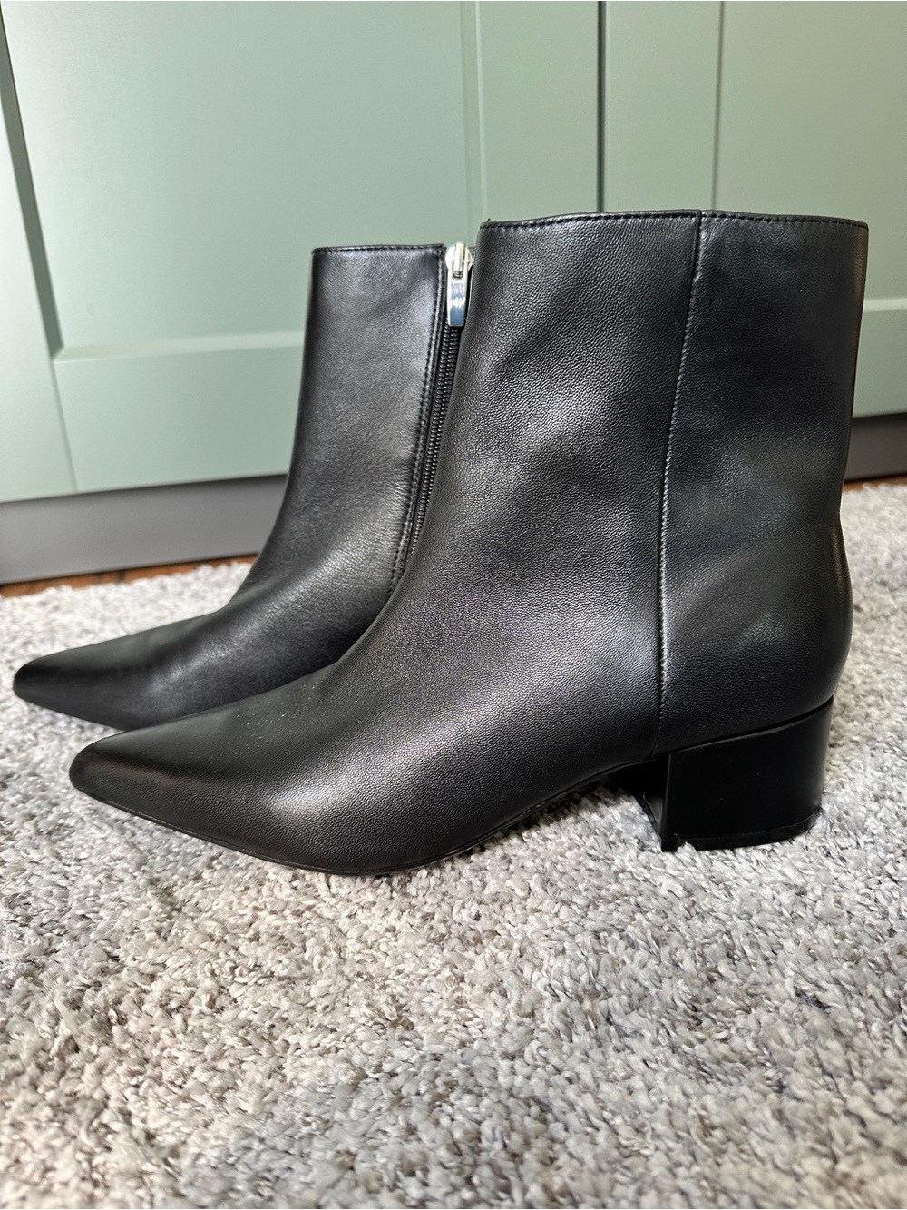 Marc Fisher Gismo Black Pointed-Toe Leather Ankle Booties
